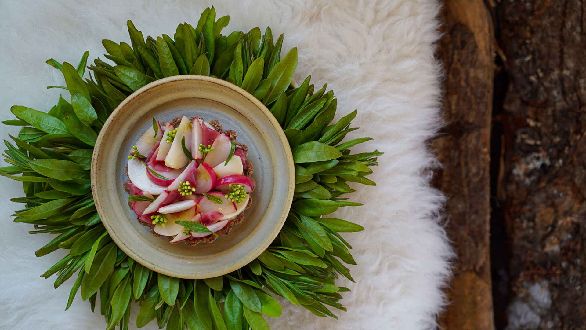 Table doucet fine dining experience, showing a raddish tart